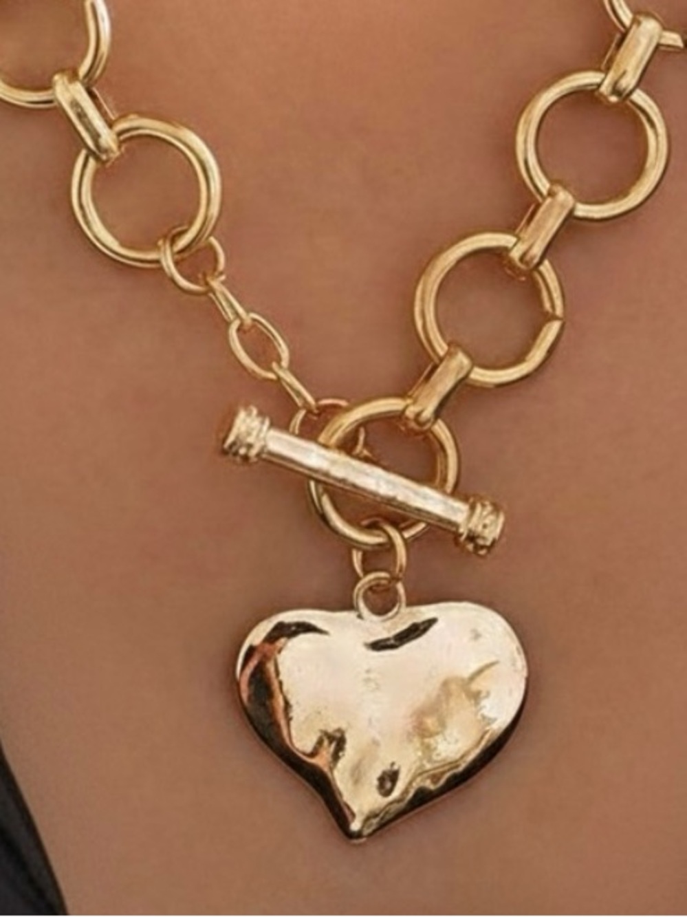 Hammered Heart Gold Plated Chain 17.7” Necklace - Picture 2 of 7